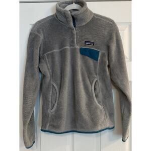 Patagonia Fleece Jacket‎ Womens Small Gray/Teal Polartec ReTool Snap-T Pullover